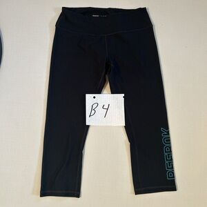 Reebok Black Capri Leggings with Teal Logo